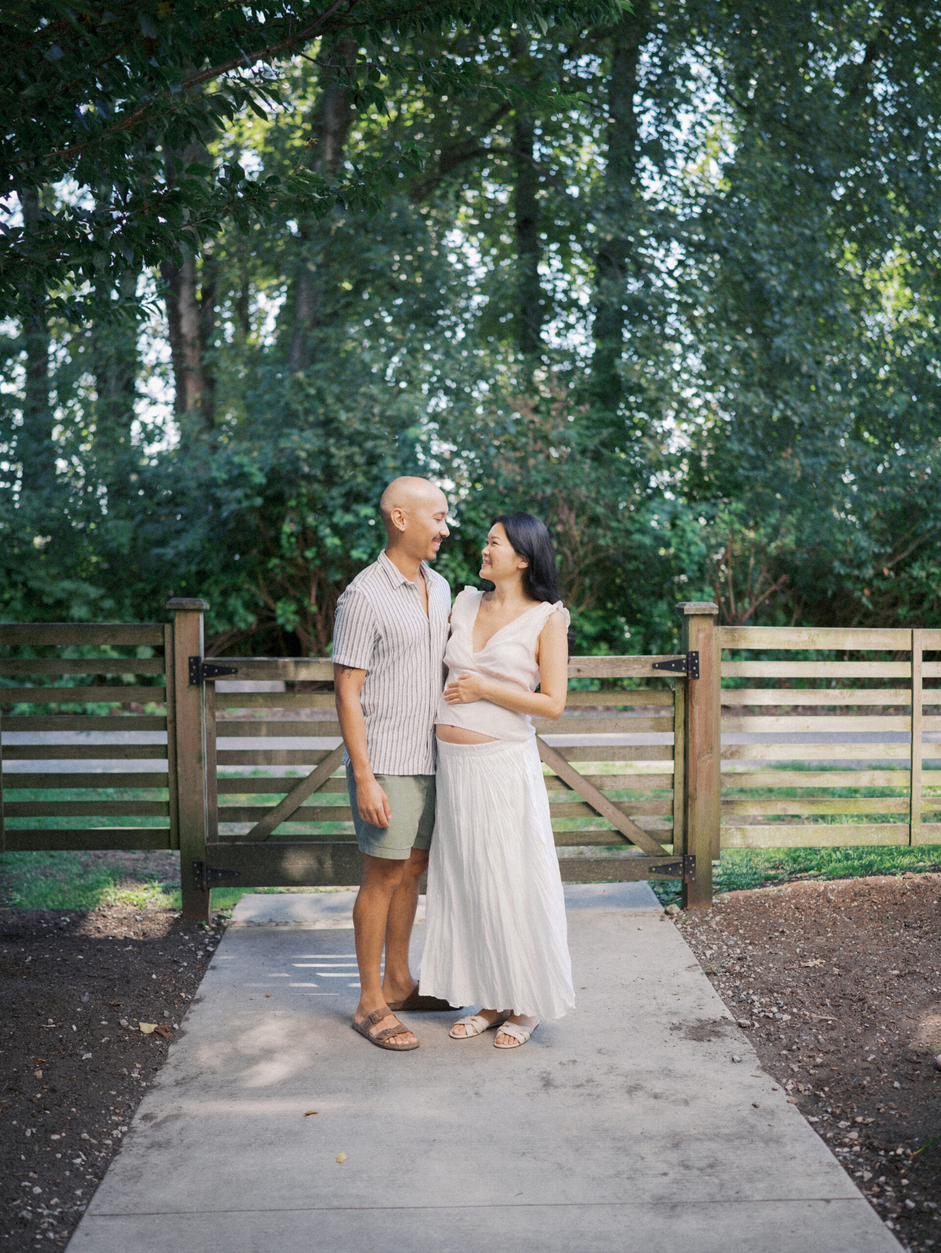 Couple standing close and looking at each other